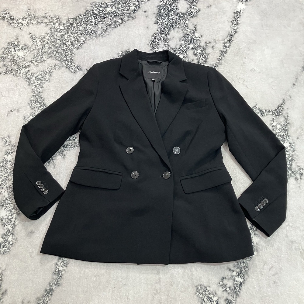 Madewell Jacket Womens Size 6 Black Double Breasted Tailored Blazer Career